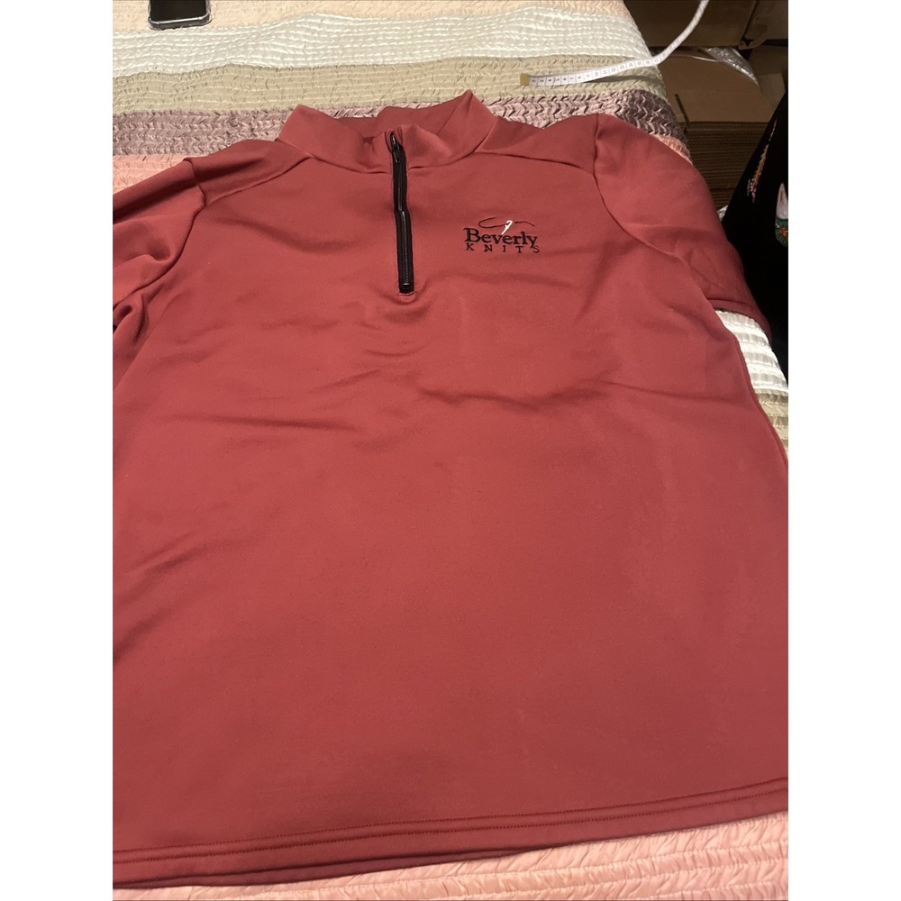 Lot of 2 Beverly Knits Men Sports Fit 1/4 Zip Long Sleeve Tops Large Blue Red
